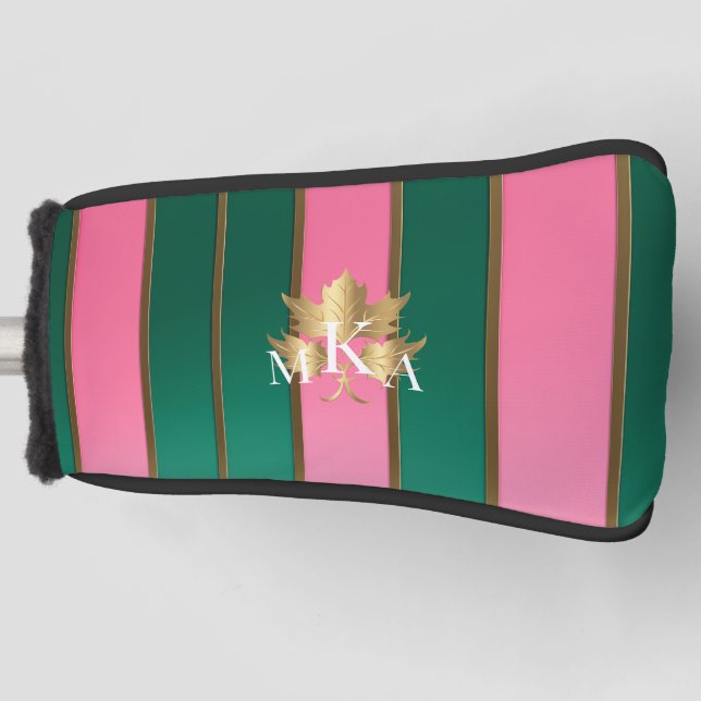 Eleganter Mit Monogramm rosa und grüner Putter Golf Headcover (Vorderseite)