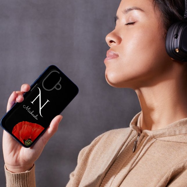 Eleganter Mit Monogramm Roter Mohnblütenpoppe Case-Mate iPhone Hülle (Von Creator hochgeladen)