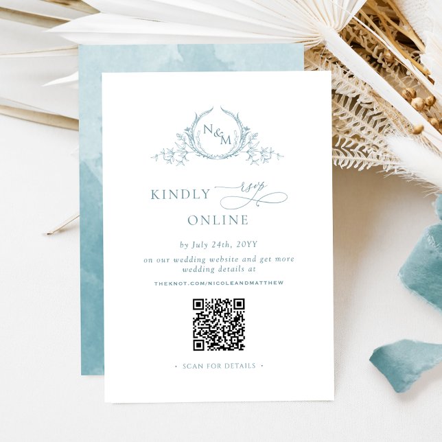 Eleganter Mit Monogramm Sea Glass UAWG Online QR C Begleitkarte (Von Creator hochgeladen)