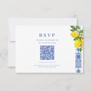Eleganter Mittelmeerlemon und Blue Wedding QR RSVP Karte