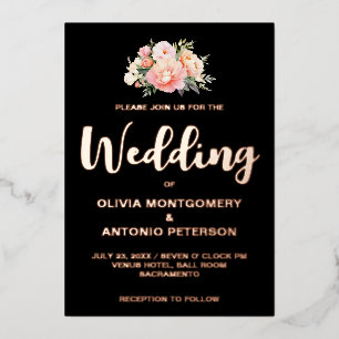 Eleganter Modern Light Pink Peony Black Wedding Fo Folieneinladung