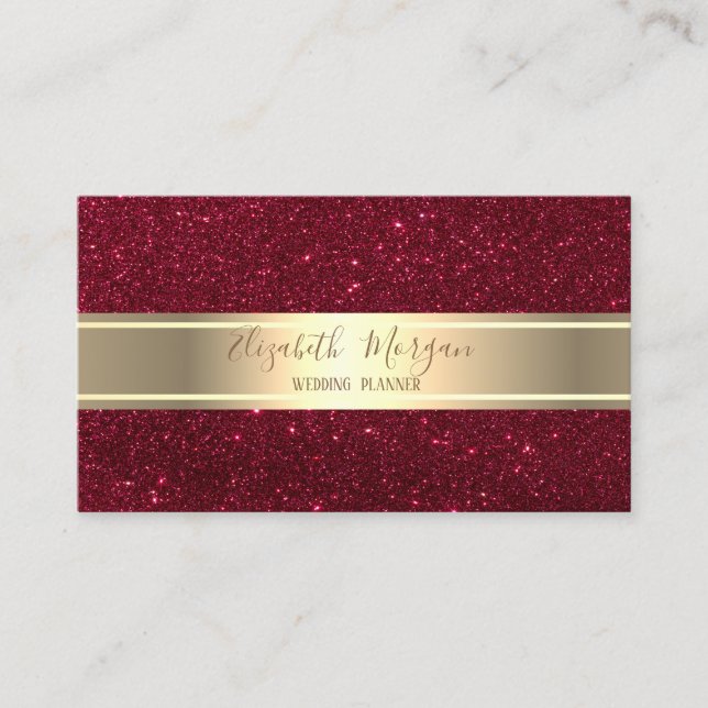 Eleganter Modern Trendy Red Glitzer Gold Streifen Visitenkarte (Vorderseite)