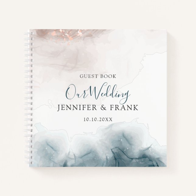 Eleganter, moderner Alkohol Tinte Blush Blau Notizbuch (Vorderseite)