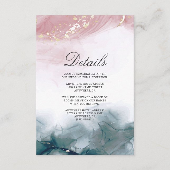 Eleganter moderner Alkohol Tinte Bush Blaue Wasser Begleitkarte (Vorderseite)