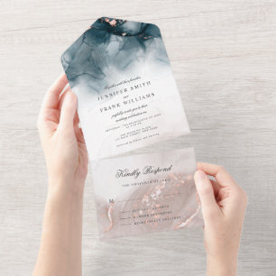 Eleganter moderner Alkohol Tinte Gold Blush All In One Einladung