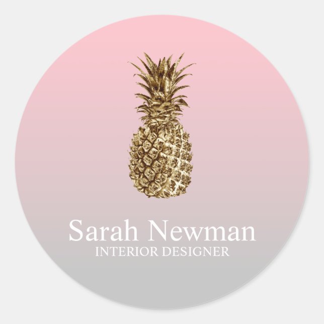 Eleganter moderner Ananas-Gradient pink Runder Aufkleber (Vorderseite)