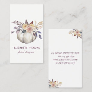 Eleganter moderner Aquarell-Blumenkürbis, Weiß Visitenkarte