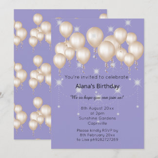 ELEGANTER MODERNER BALLOON LILAC LILA GEBURTSTAG EINLADUNG