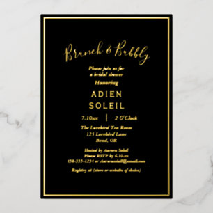 Eleganter moderner Black Gold Bridal Brunch und Bu Folieneinladung