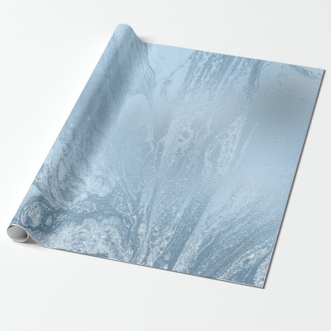 Eleganter, moderner, blauer Glitzer-Marmor Geschenkpapier (Ungerollt)