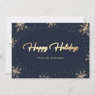 Eleganter moderner blauer Gold-Schneeflocke Feiertagskarte
