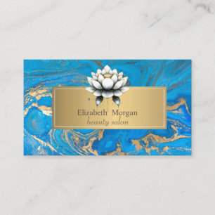 Eleganter moderner blauer Goldmarmorlotus Visitenkarte