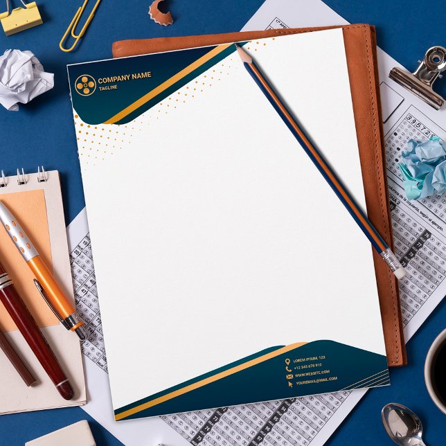 Eleganter, moderner, blauer und goldener Vorlagens Briefbogen (Von Creator hochgeladen)