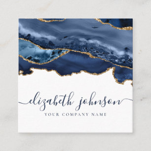 Eleganter moderner Blue Gold Glitzer Agate Marble Quadratische Visitenkarte