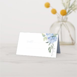 Eleganter moderner Blue Hydrangea Hochzeitstisch Platzkarte