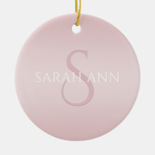 Eleganter moderner Blush-Pink-Ombre-Name & Monogra Keramik Ornament