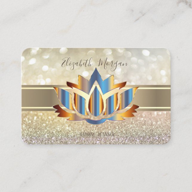 Eleganter moderner Bokeh, Gold Stripe Lotus Visitenkarte (Vorderseite)