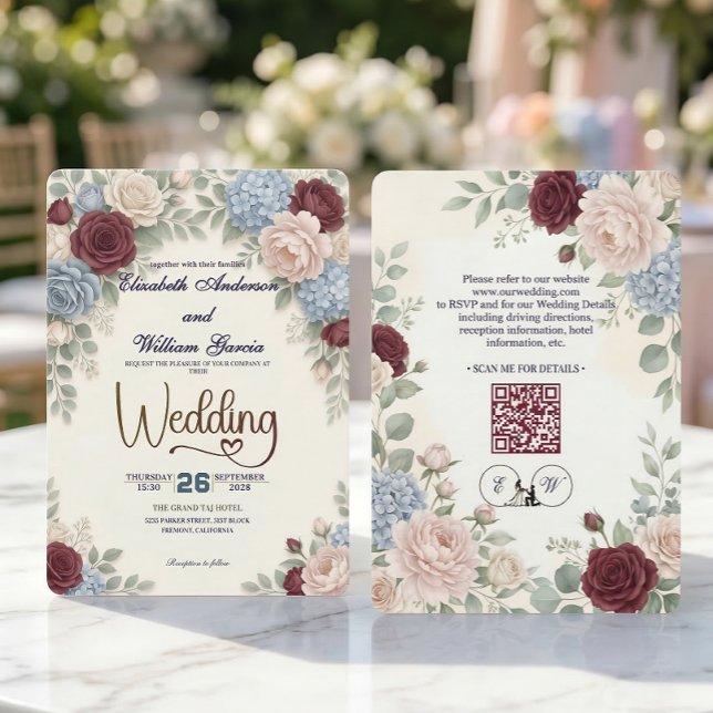 Eleganter moderner botanischer All-in-One-QR-Code Einladung (Von Creator hochgeladen)