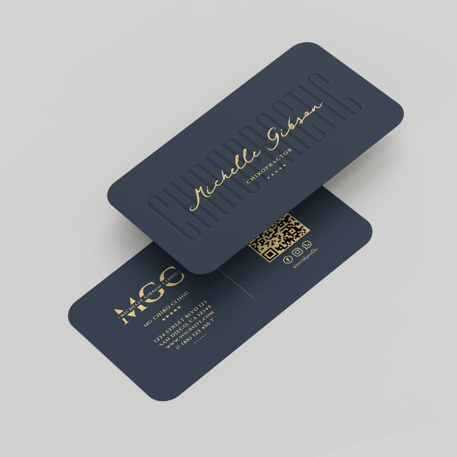 Eleganter moderner Chiropraktor Monogram Dark Blue Visitenkarte (Elegant Modern Chiropractor Monogram Dark Blue Business Card
)