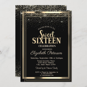 Eleganter moderner Confetti Gold Frame Sweet 16 Einladung