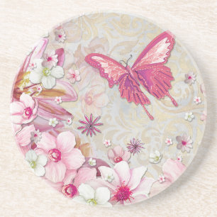 Eleganter, moderner Country Pink Butterfly Getränkeuntersetzer