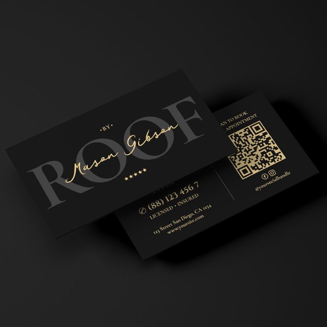 Eleganter moderner Dachdecker Schwarz Skript Visitenkarte (Elegant Modern Roof Contractor Black Script Business Card
)