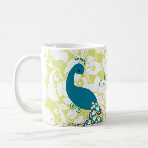 Eleganter moderner Damast-Pfau personalisiert Tasse