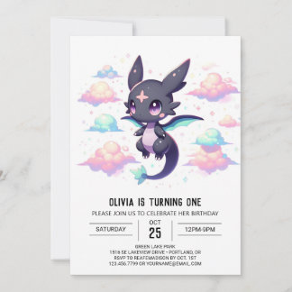 Eleganter moderner Drache 1. Geburtstag Einladung