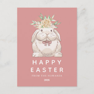 Eleganter moderner einfacher floraler Hase Frohe Feiertagspostkarte