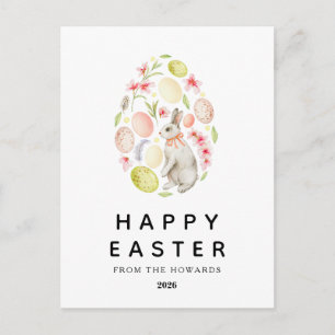 Eleganter moderner einfacher floraler Hase Frohe Feiertagspostkarte