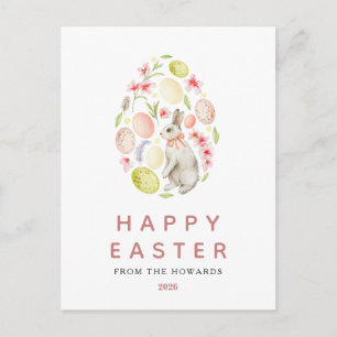 Eleganter moderner einfacher floraler Hase   Frohe Feiertagspostkarte