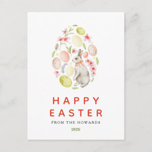 Eleganter moderner einfacher floraler Hase Frohe Feiertagspostkarte