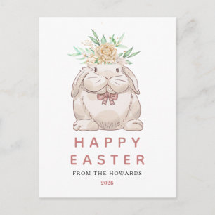 Eleganter moderner einfacher floraler Hase Frohe Feiertagspostkarte