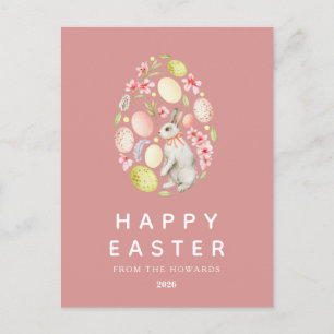 Eleganter moderner einfacher floraler Hase   Frohe Feiertagspostkarte