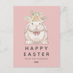 Eleganter moderner einfacher floraler Hase Frohe Feiertagspostkarte