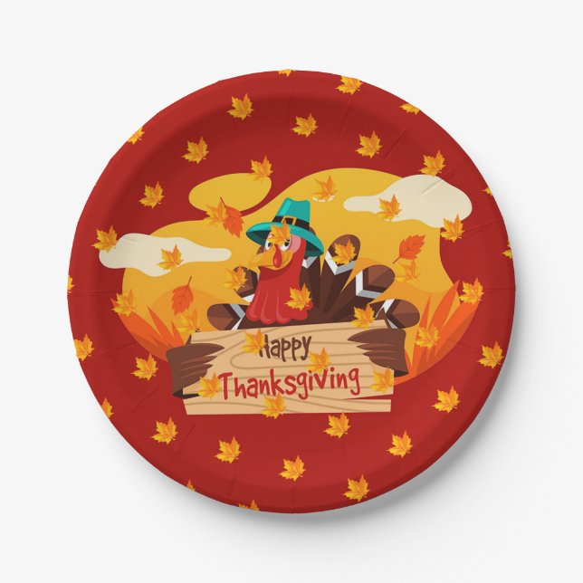 Eleganter Moderner Erntedank Beliebt Pappteller (Vorderseite)