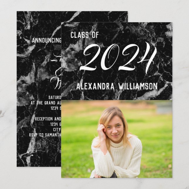 Eleganter, moderner Foto-Abschluss aus schwarzem M Einladung (Vorne/Hinten)