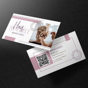 Eleganter moderner Friseur Friseuse QR-Code Visitenkarte
