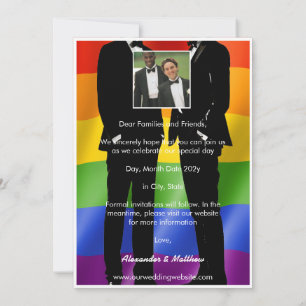 Eleganter, moderner Gay Men Wedding Foto Regenboge Save The Date