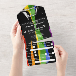 Eleganter, moderner Gay Men Wedding Rainbow All In One Einladung