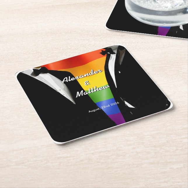 Eleganter, moderner Gay Men Wedding Rainbow Rechteckiger Pappuntersetzer (angewinkelt)