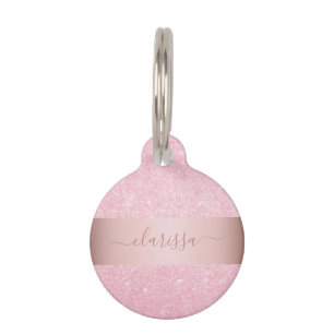 Eleganter moderner geometrischer Rose-Gold-Glitzer Haustiermarke