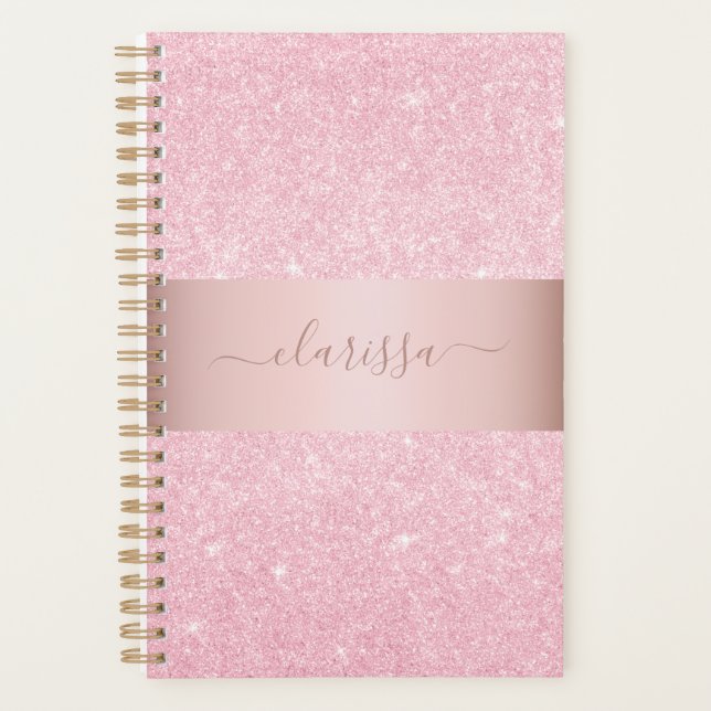 Eleganter moderner geometrischer Rose Gold Glitzer Planer (Vorderseite)