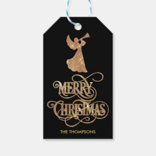 Eleganter Moderner Glitzer Angel Frohe Weihnachten Geschenkanhänger