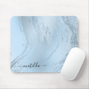 Eleganter, moderner Glitzer aus Babyblau-Marmor Mousepad