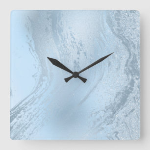 Eleganter, moderner Glitzer aus Babyblau Quadratische Wanduhr