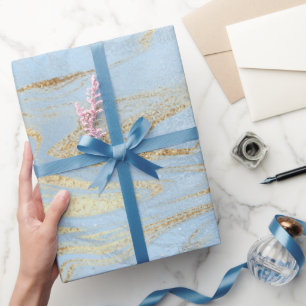 Eleganter moderner Glitzer aus Gold und hellblauem Geschenkpapier
