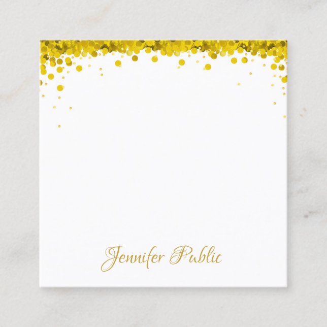 Eleganter moderner Gold Confetti Handschrift Text Quadratische Visitenkarte (Vorderseite)