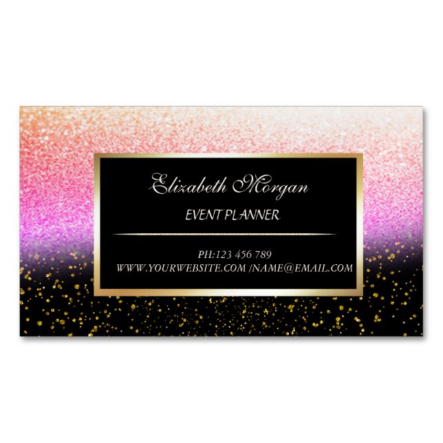 Eleganter moderner Gold Confetti, Schwarz, Bokeh R Magnetische Visitenkarte (Vorderseite)