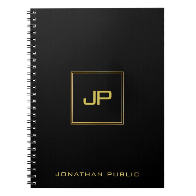 Eleganter, moderner Gold Monogram Black Template S Notizblock (Vorderseite)